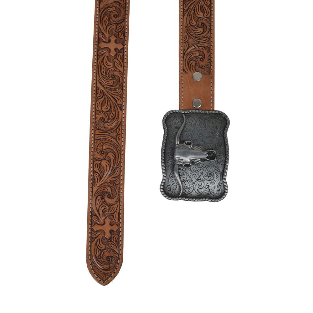 Structured Hand-Tooled Leather Women's Belt