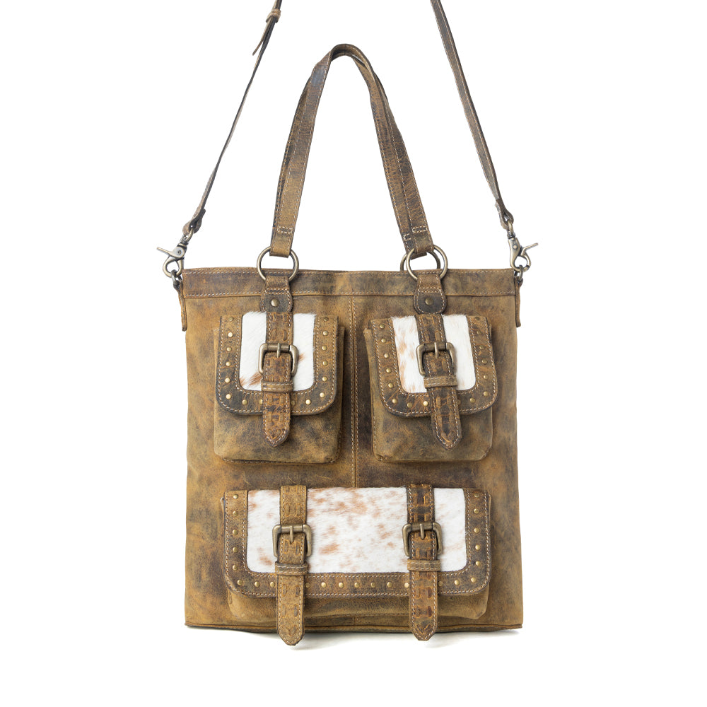 Cube Mesa Pouched Canvas Hairon Bag
