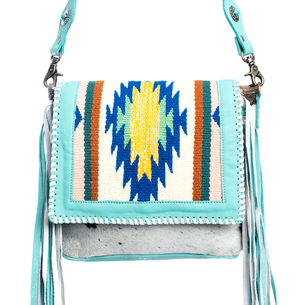 Zunia Leather & Hairon Bag in Turquoise