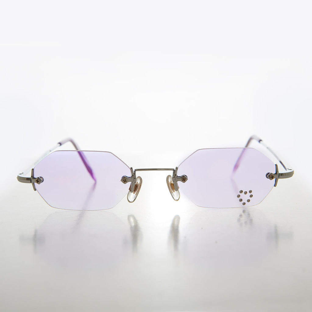 Heart Rhinestone Rimless Vintage Sunglasses - Splashy