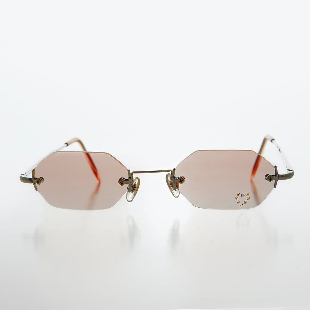 Heart Rhinestone Rimless Vintage Sunglasses - Splashy