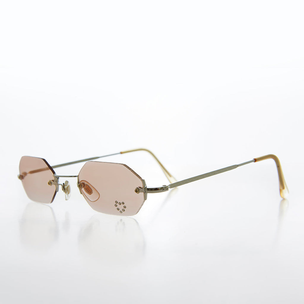 Heart Rhinestone Rimless Vintage Sunglasses - Splashy