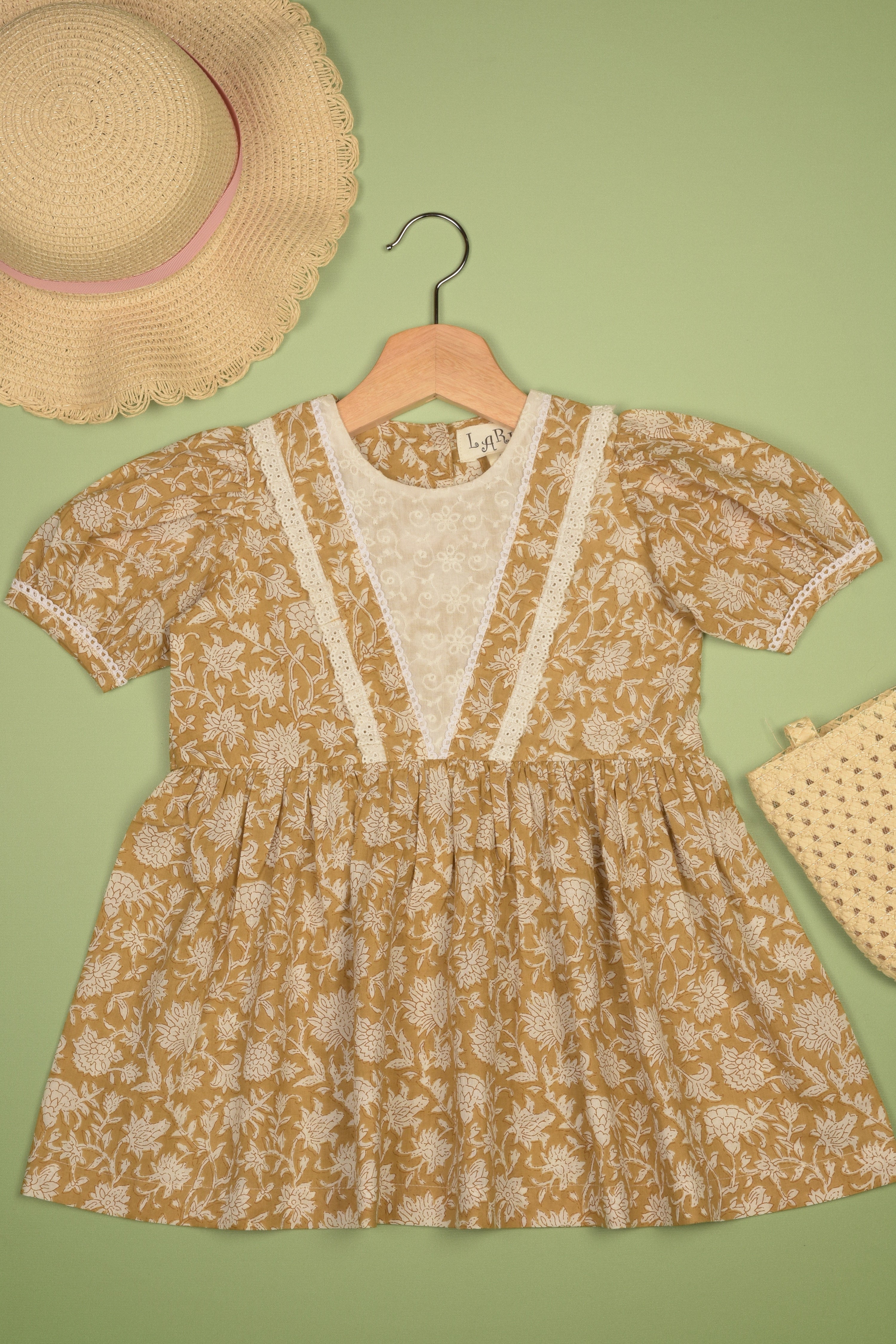 Embroidered fabric V shape Yoke Dress