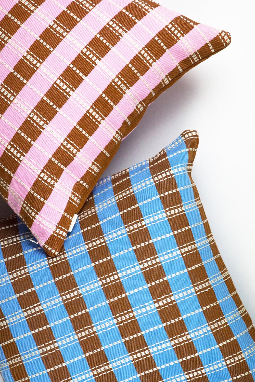 Santiago Grid Pillow - Blue and Umber