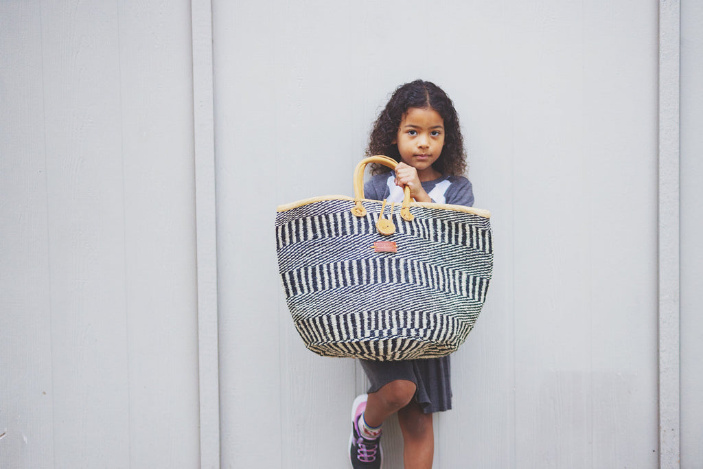 Balance Stripes Handwoven Beach Straw Tote Basket