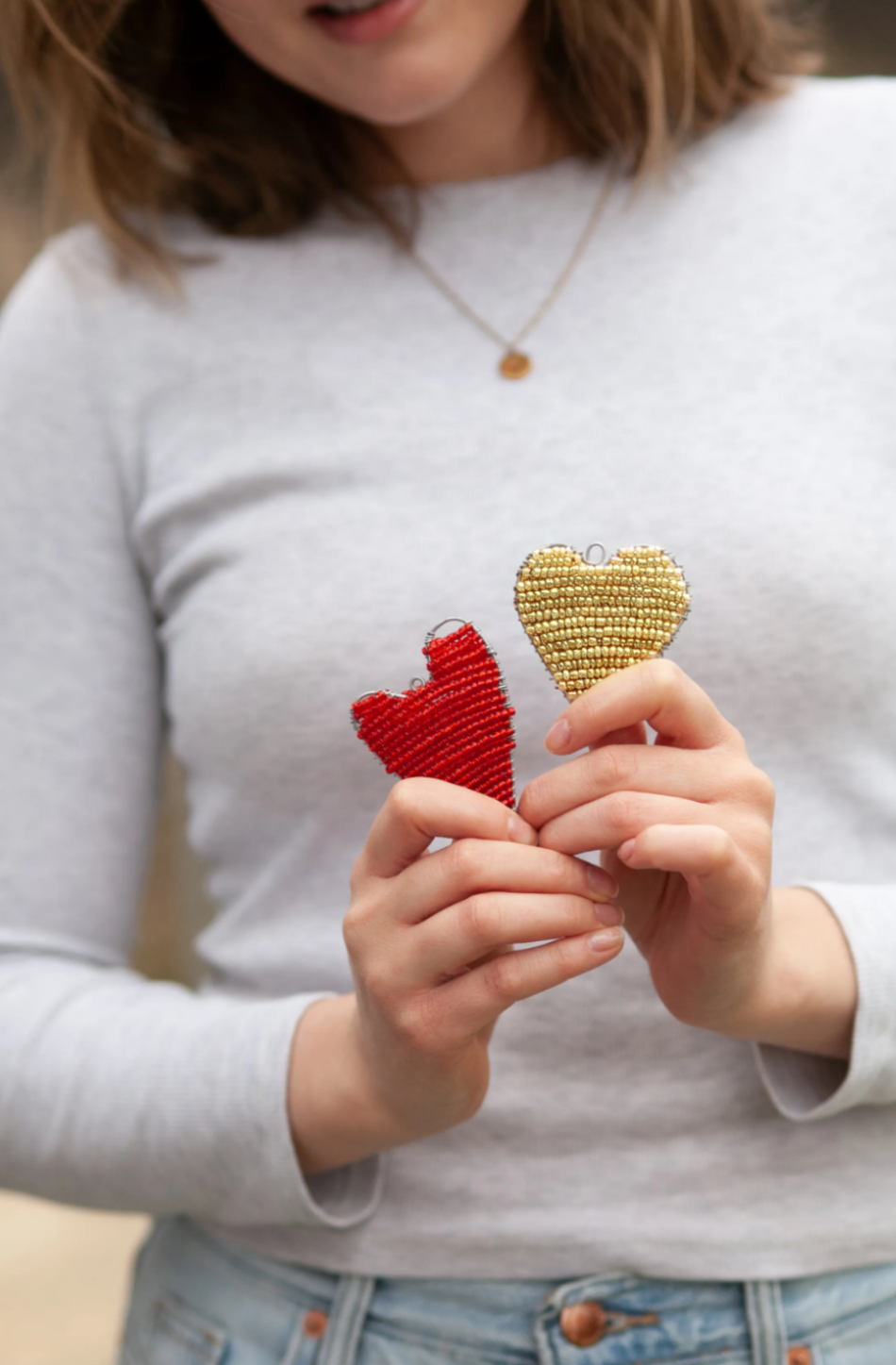 Heart of Wealth Love Heart Charm Handcrafted Beaded Holiday and Valentine Day Ornaments - Colorful Boho Indigenous Beads with Wire Hook, Lightweight Decorative Hanging Ornament Gift for Her