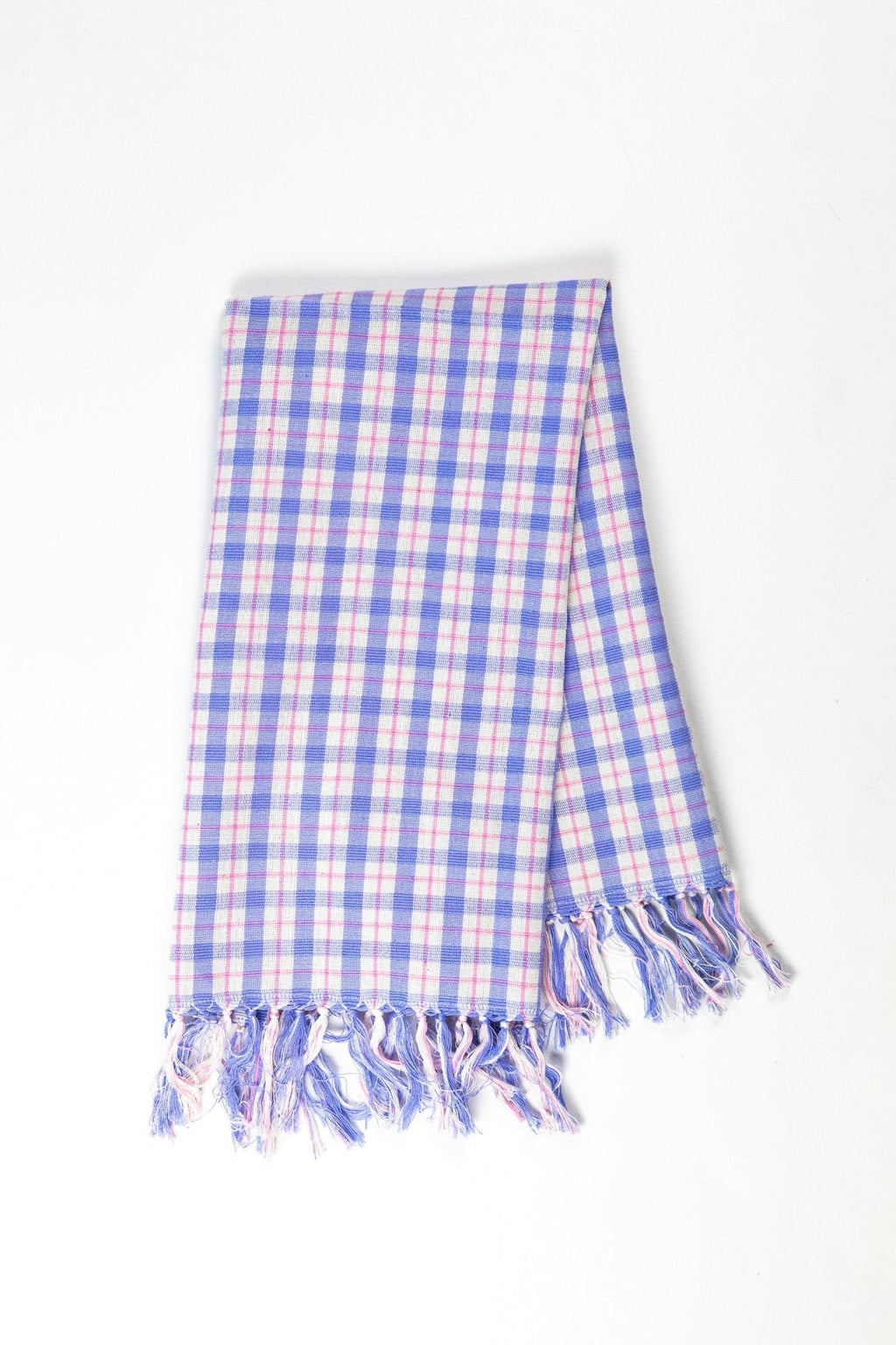 Sofia Plaid Kitchen Towel in Periwinkle Blue and Pink
