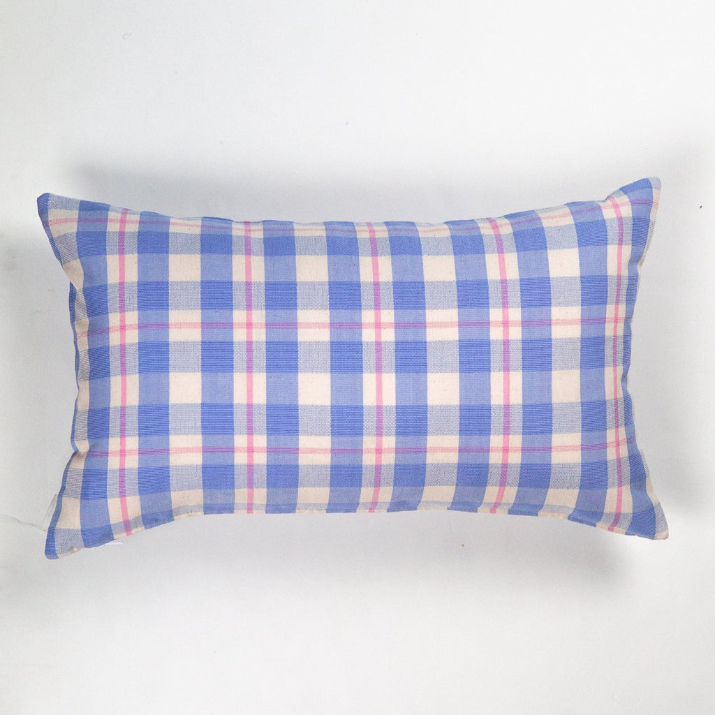 Abigail Plaid Square Pillow in Periwinkle and Pink