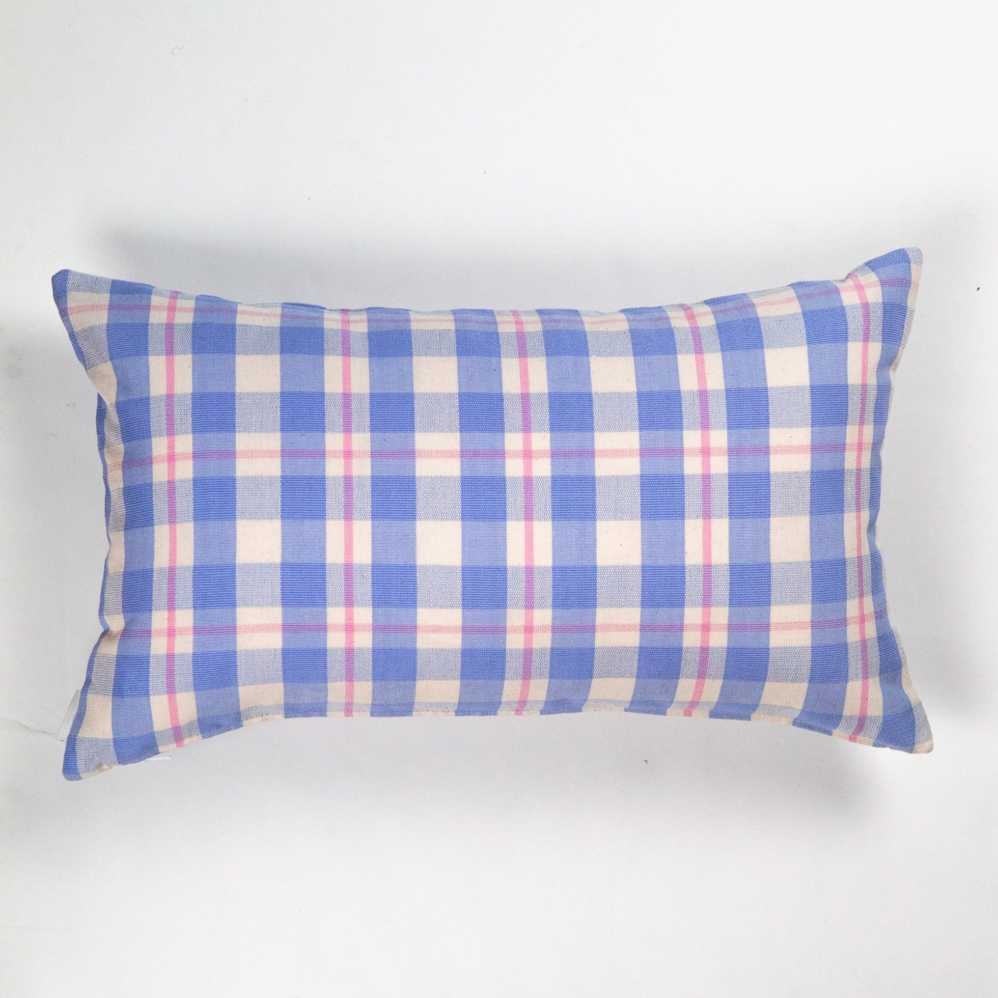 Abigail Plaid Square Pillow in Periwinkle and Pink