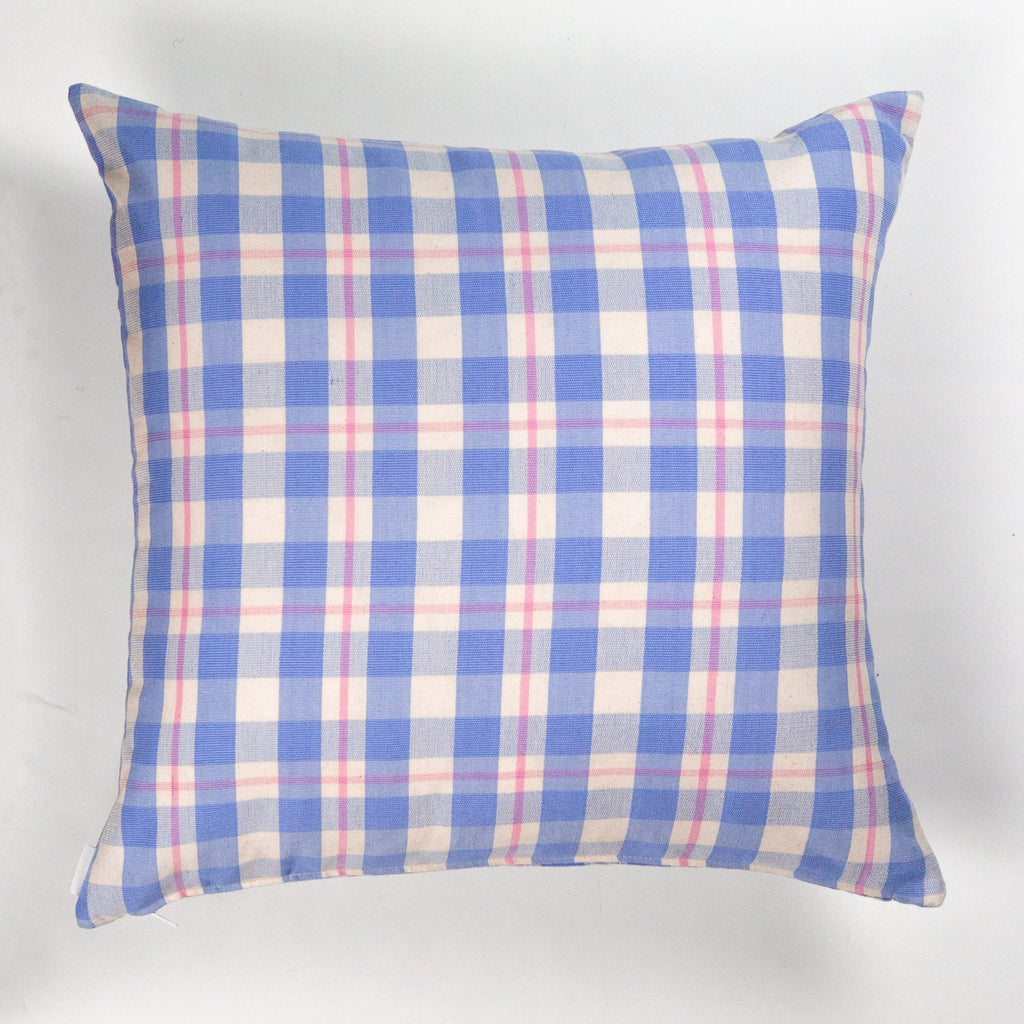Abigail Plaid Square Pillow in Periwinkle and Pink