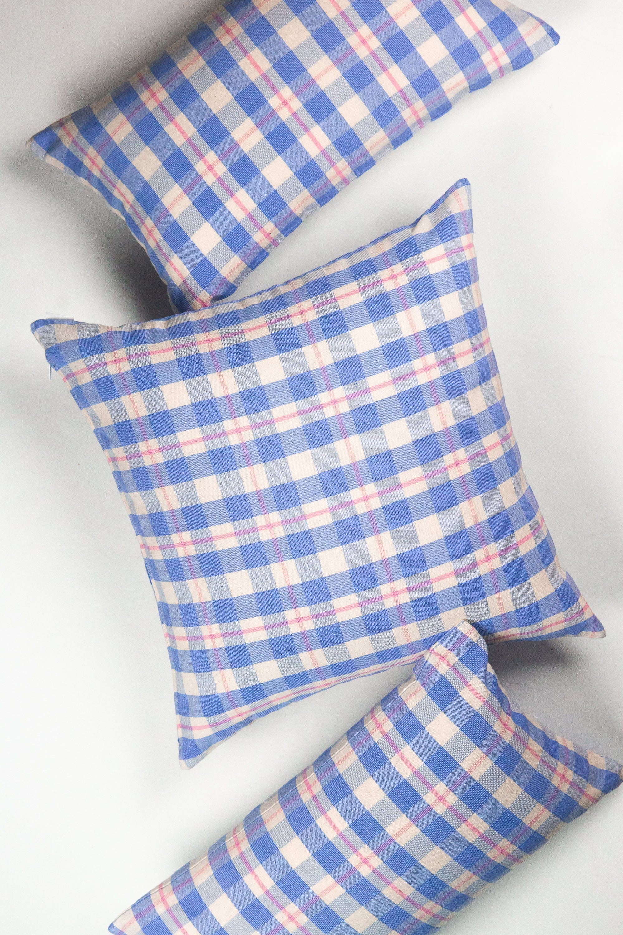 Abigail Plaid Square Pillow in Periwinkle and Pink