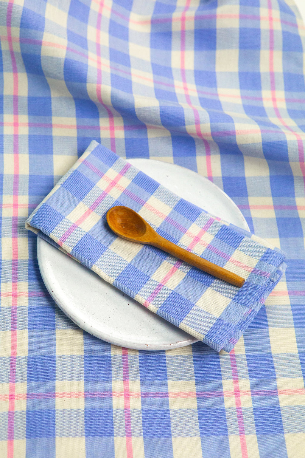 Abigail Plaid Dinner Napkin in Periwinkle Blue and Pink