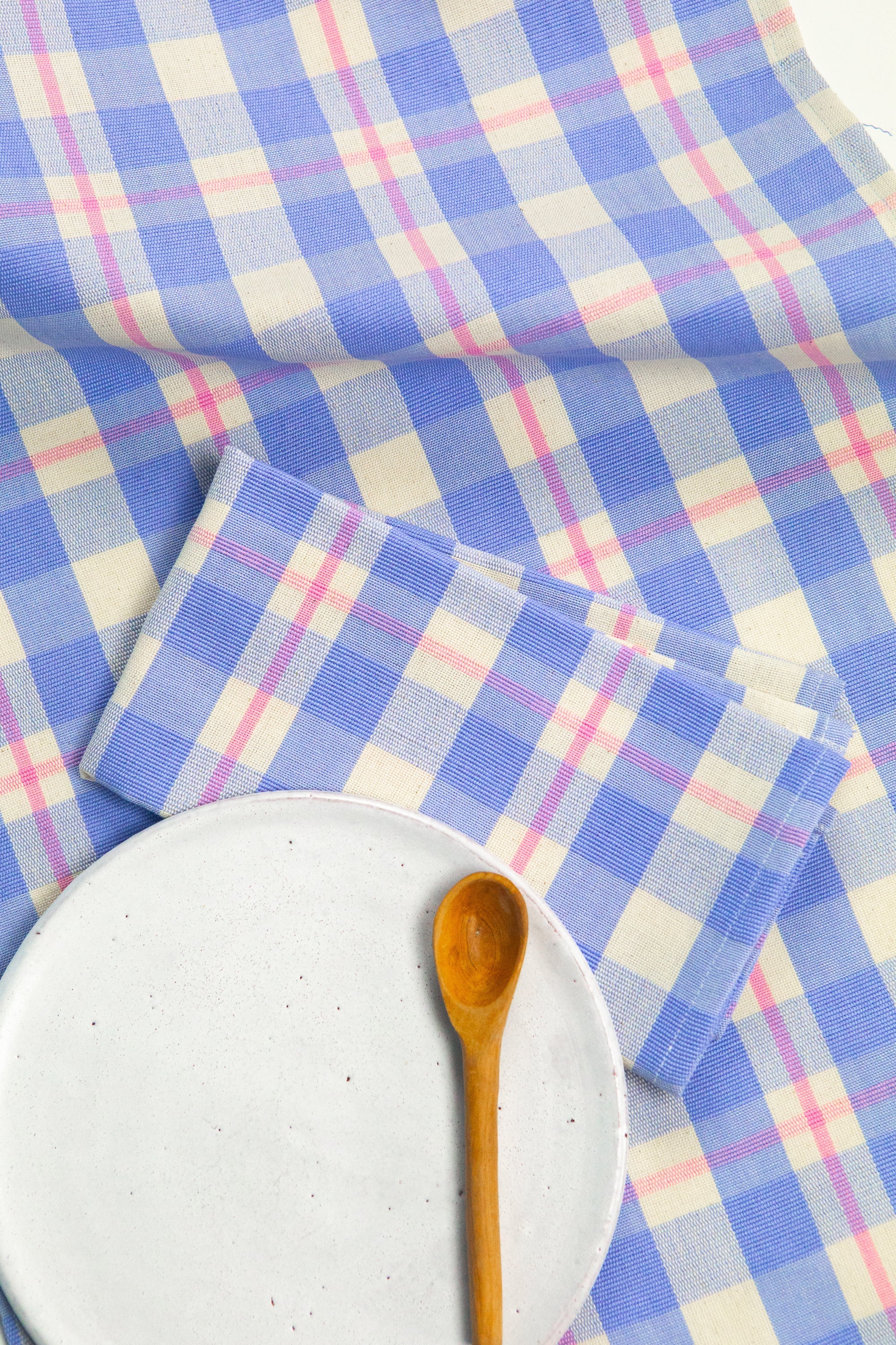 Abigail Plaid Dinner Napkin in Periwinkle Blue and Pink