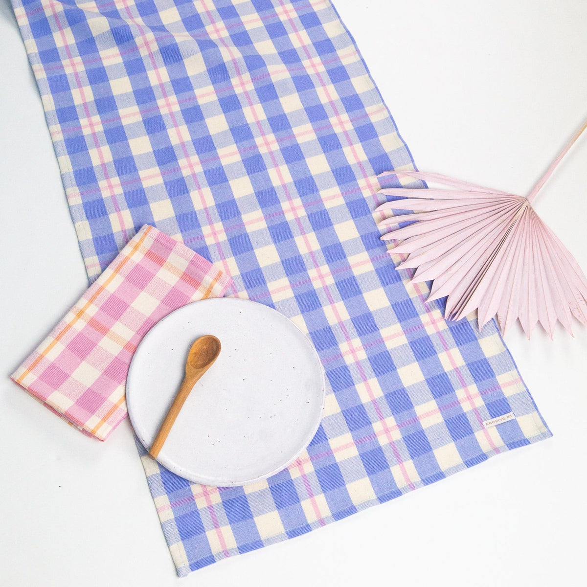 Abigail Plaid Runner in Periwinkle Blue and Pink