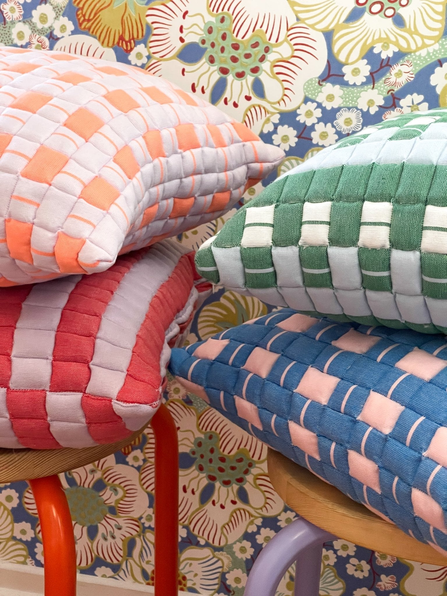 Backordered: Sujani Quilted Pillow — Pastel Lilac and Neon Orange