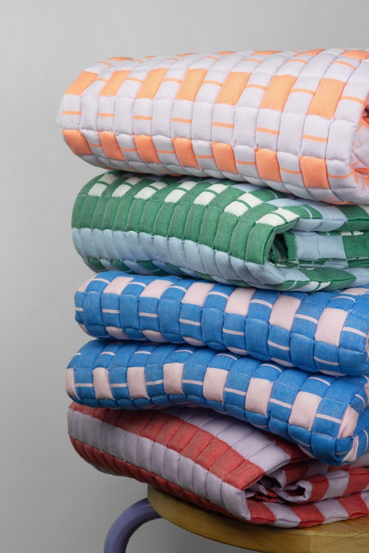 Backordered: Quilted Sujani Throw Blanket - Pastel Lilac and Neon Orange