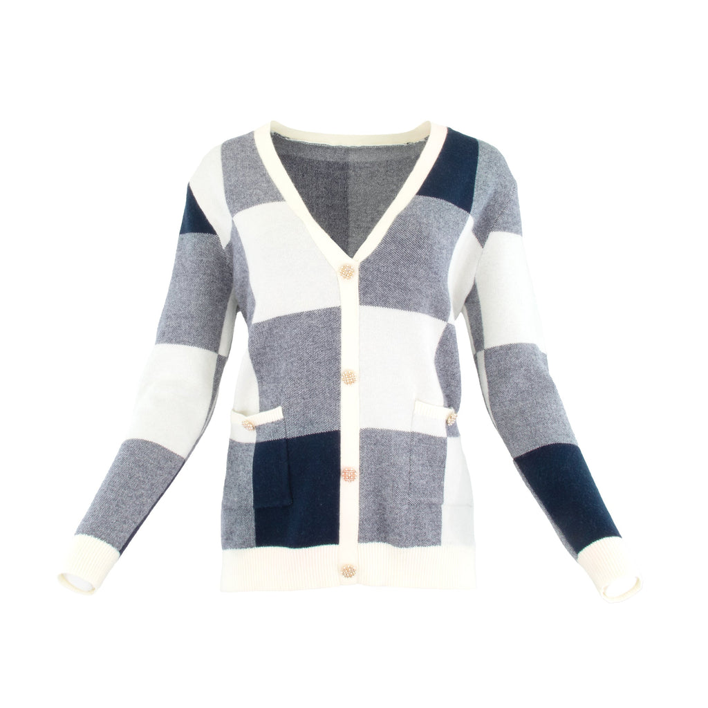 OVERSIZED CHECKED FAUX CARDIGAN
