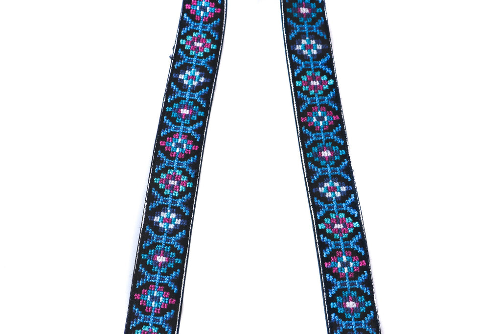 Mai Woven Bag Strap - Blue & Pink with Leather