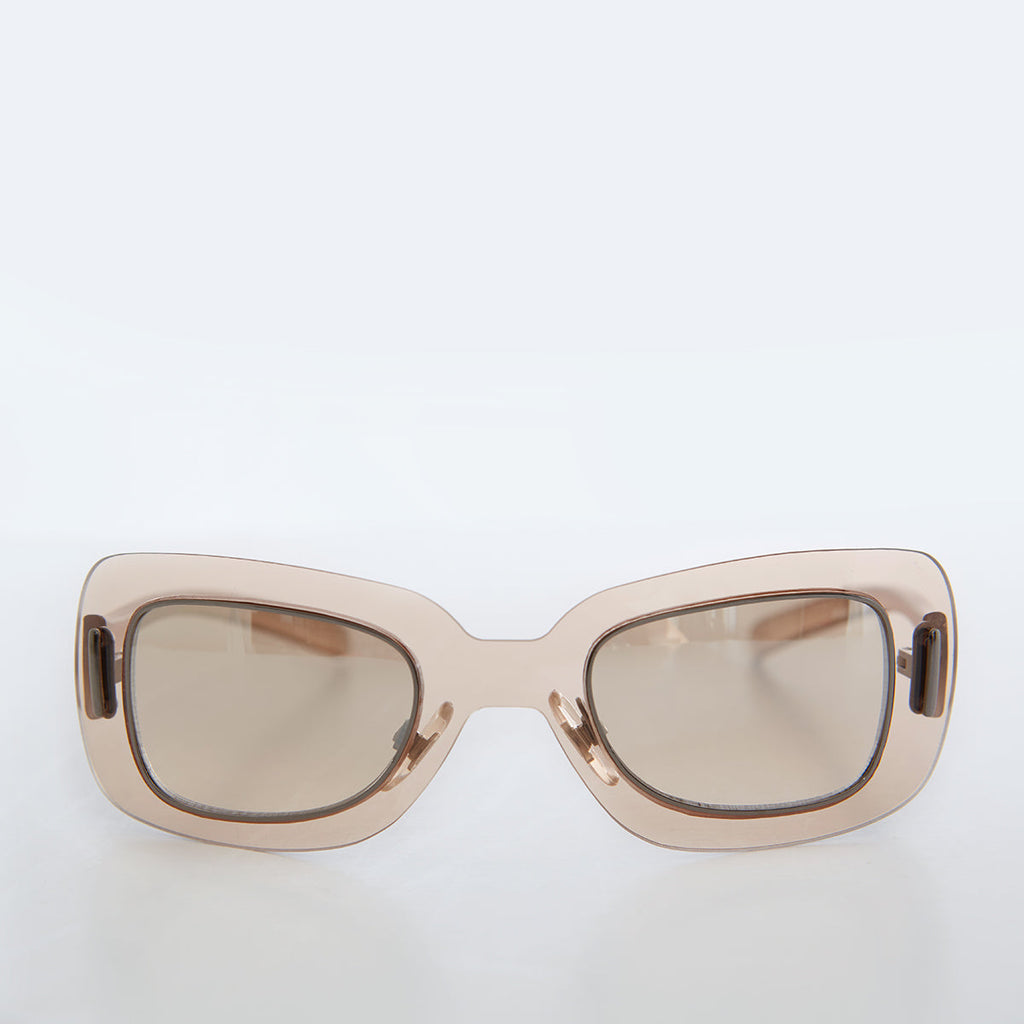 Curved Futuristic Vintage Sunglasses with Mirror Lens - Tonya