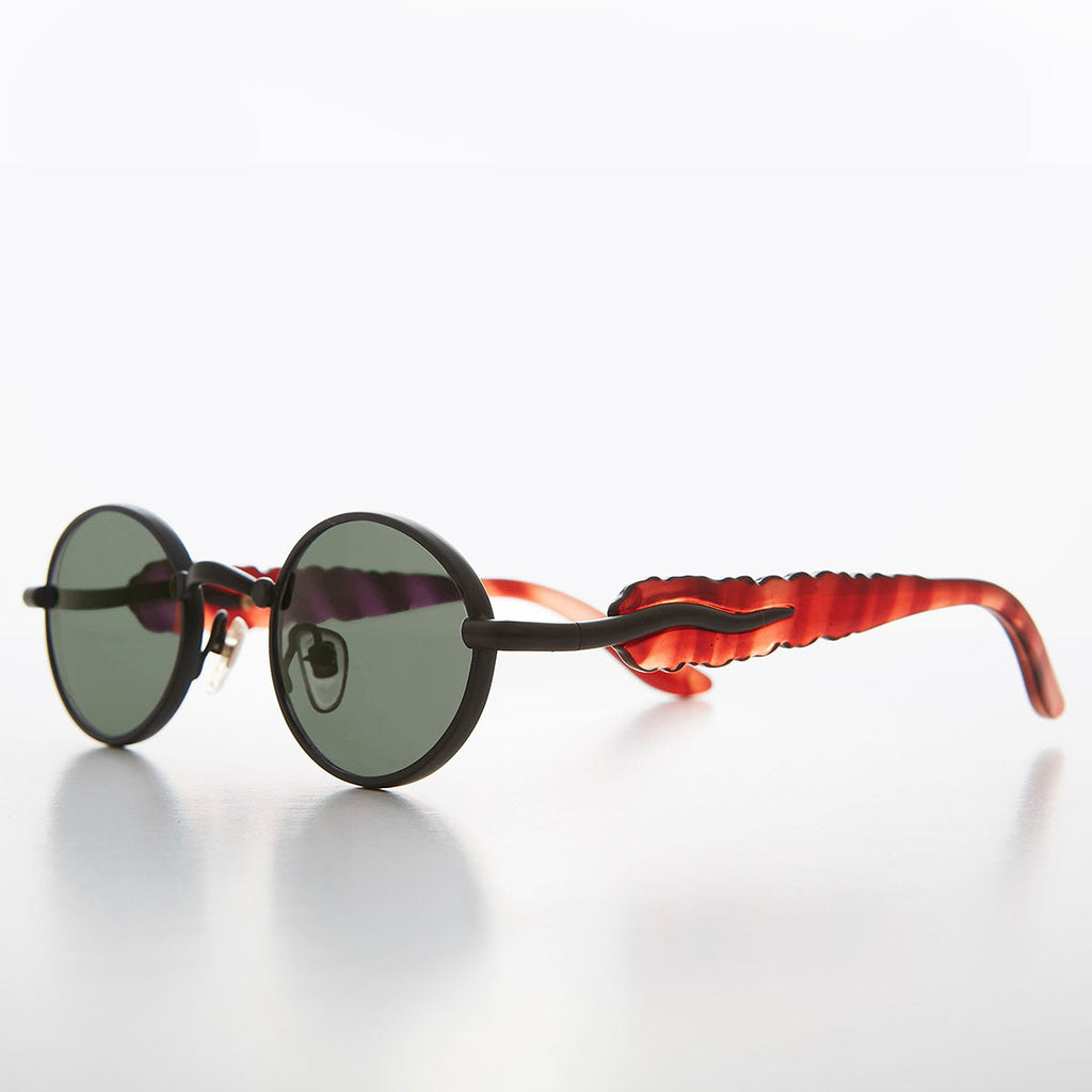Unique 90s Oval Lens Vintage Sunglass Jagged Temple Design - Tweek