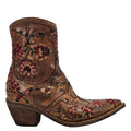 Tan Leather Embroidered Ankle Boot