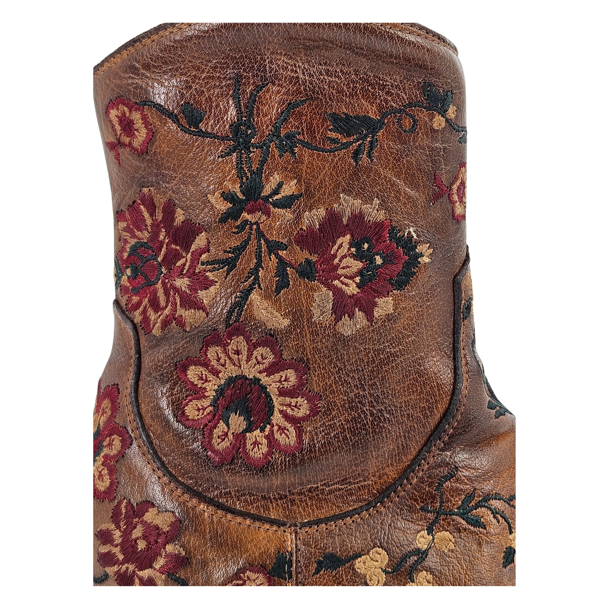 Tan Leather Embroidered Ankle Boot