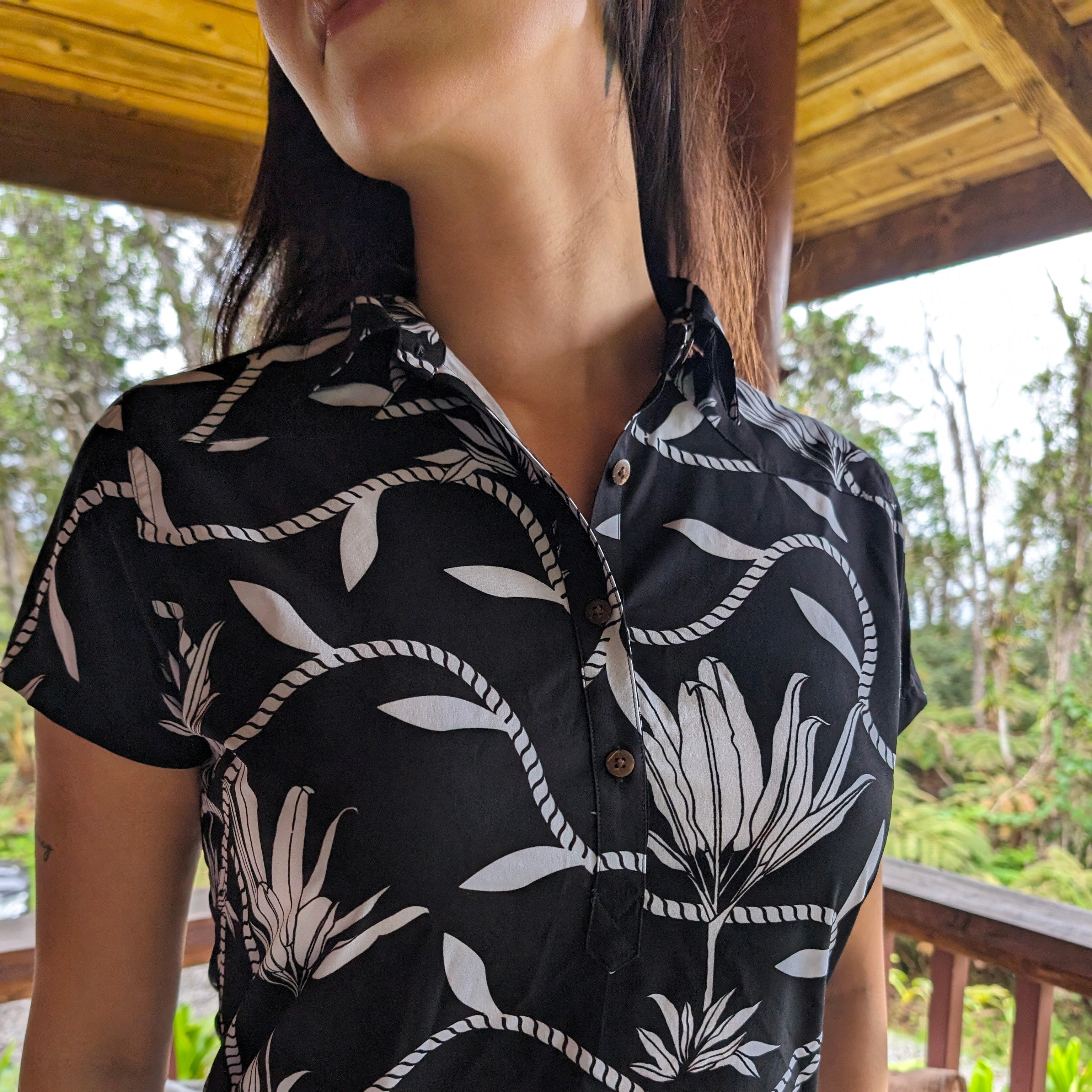 Placket Dress Recycled Poly Ti Leaf Pareu