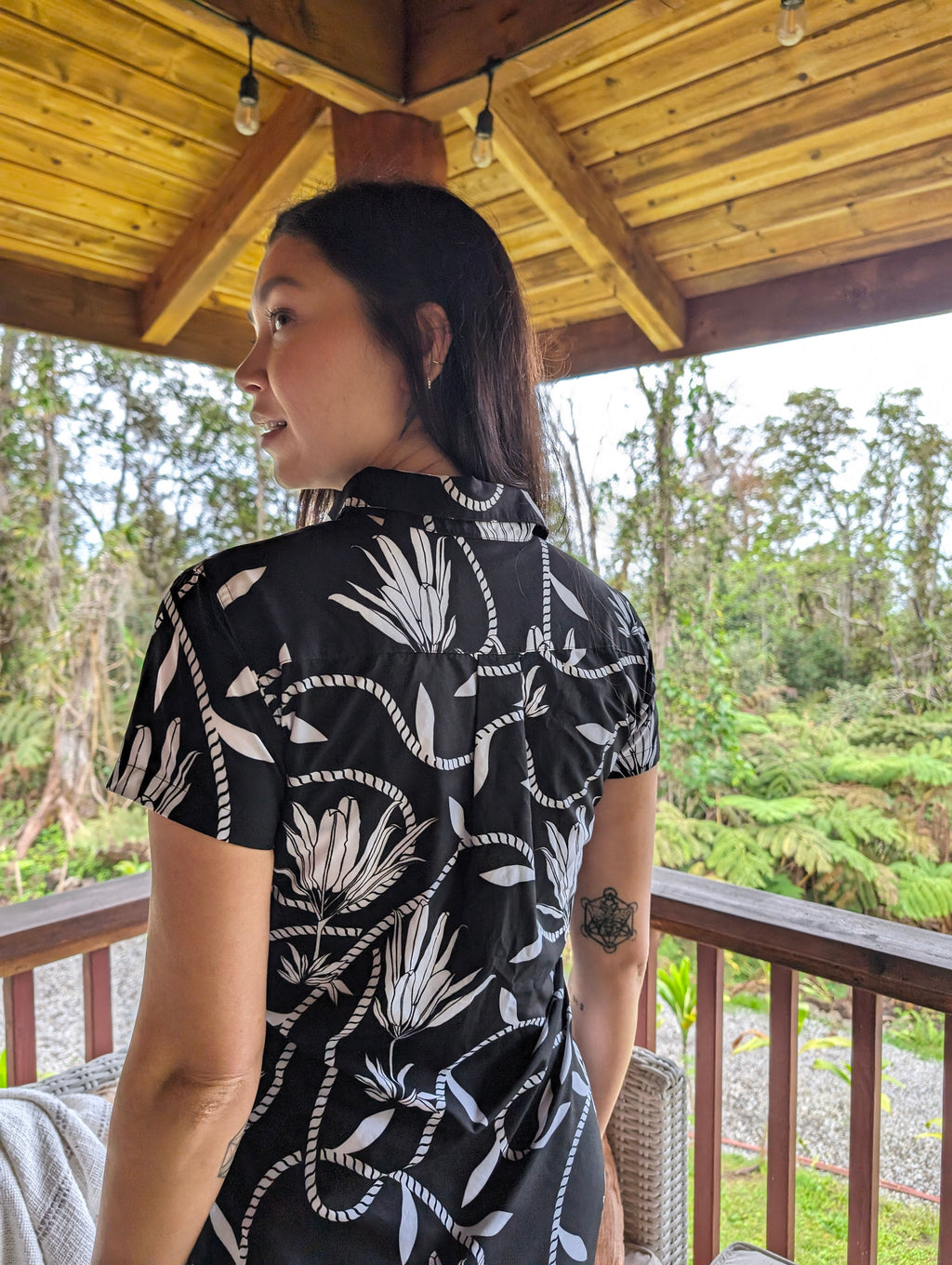 Placket Dress Recycled Poly Ti Leaf Pareu