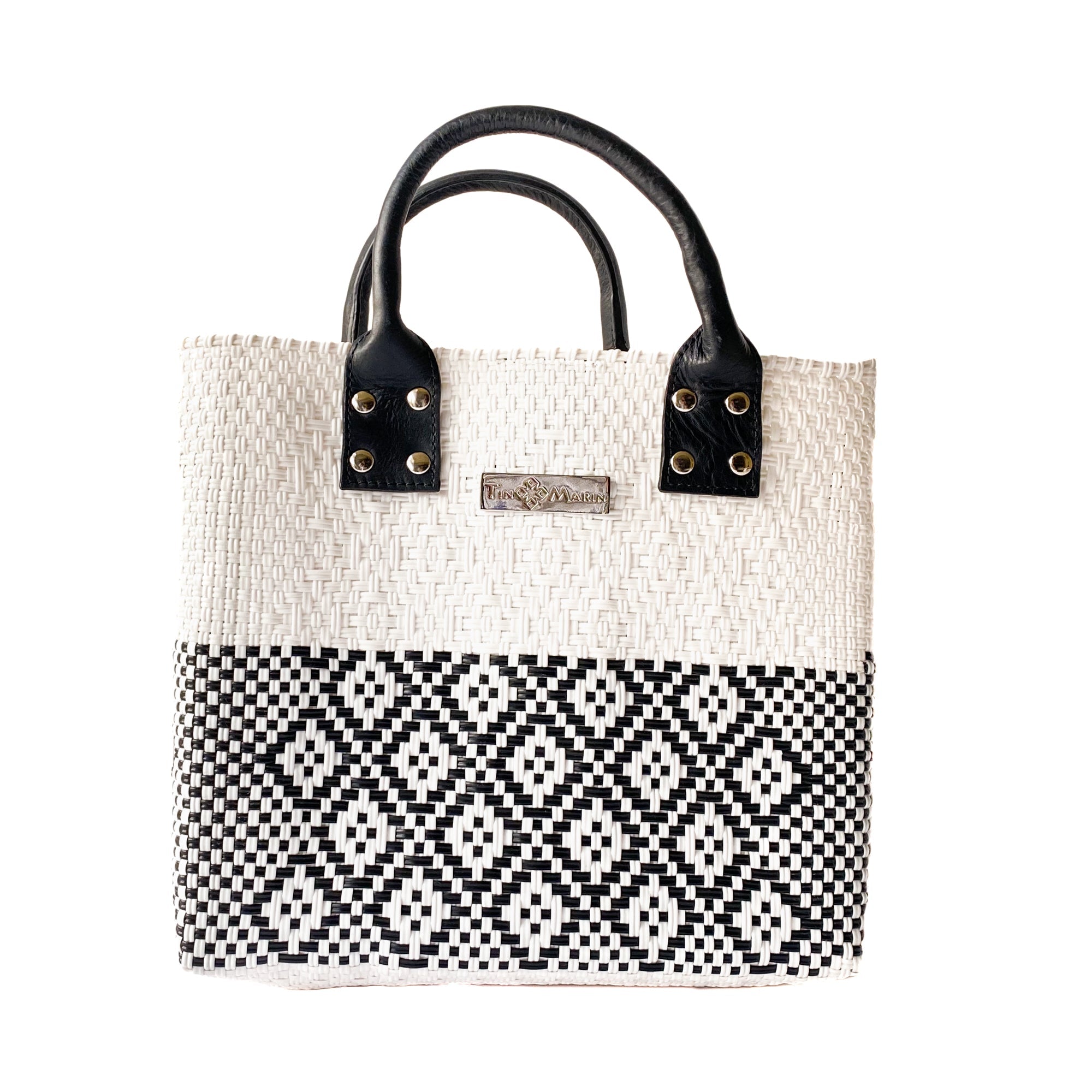 Tin Marin White Large Woven Crossbody Bag - Tan Leather