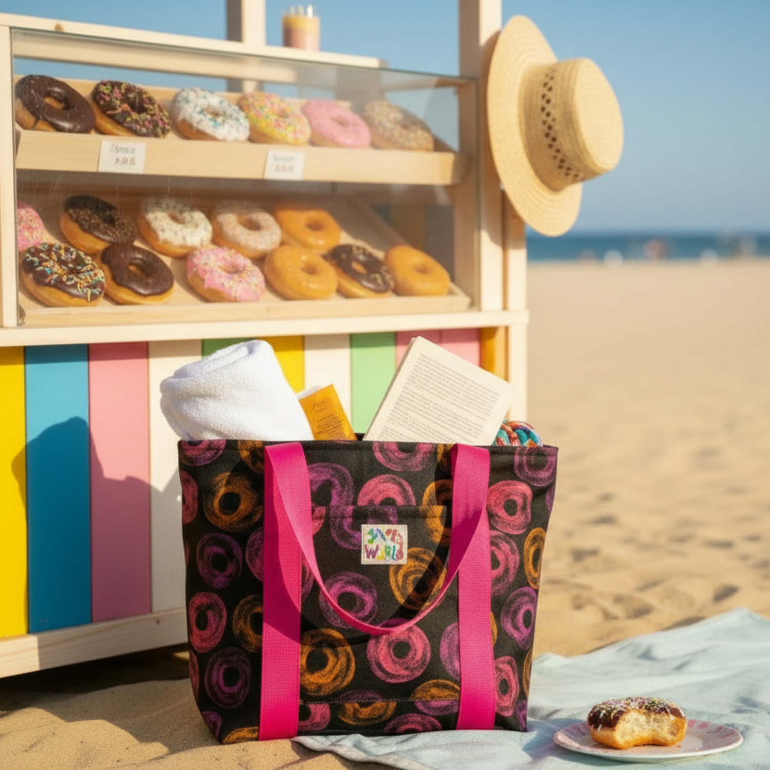 Jams World Lined Tote Bag - Neon Donuts