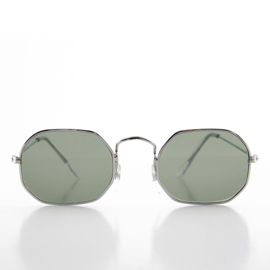 Octagonal Metal Frame Sunglass with Glass Lens - Vine