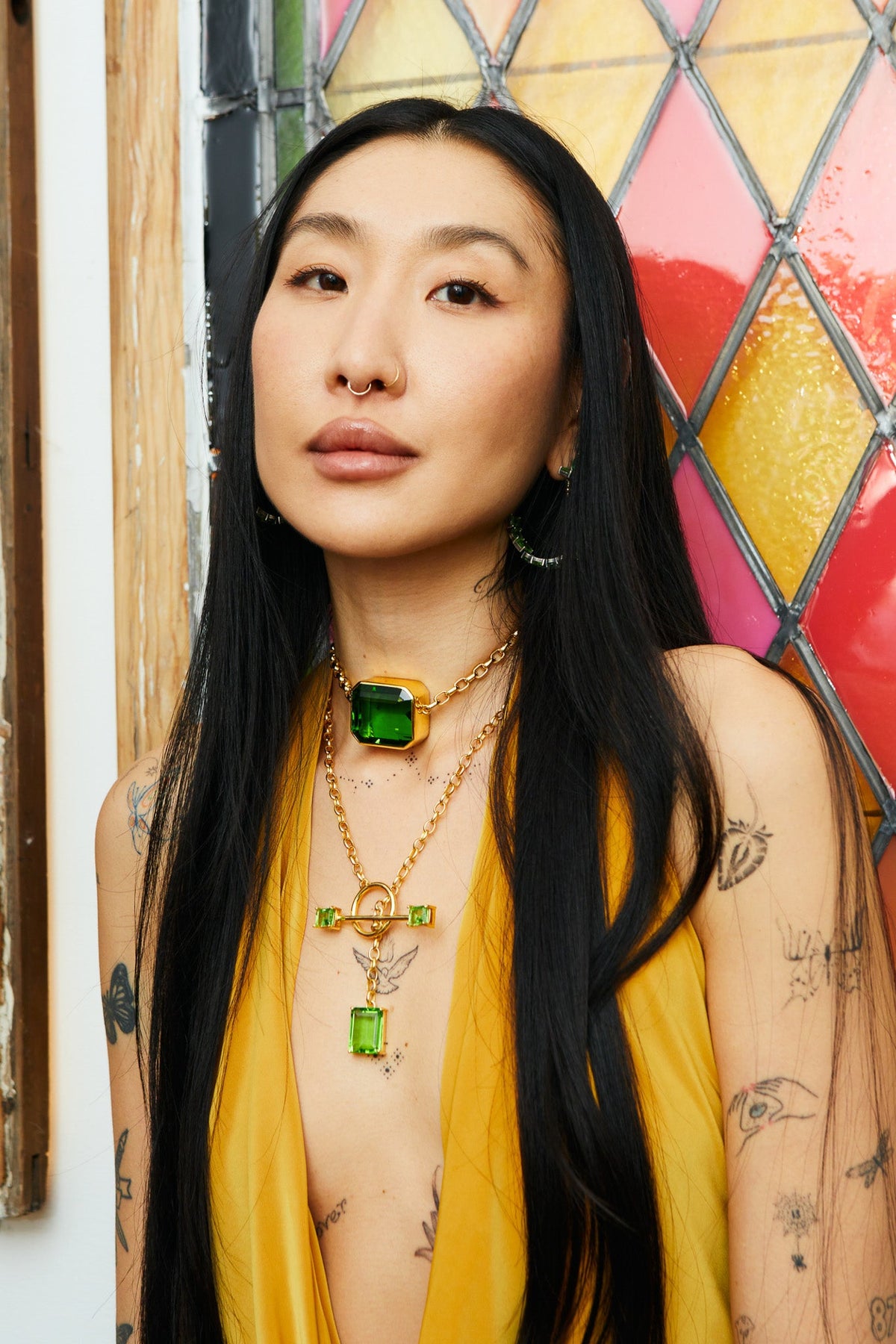 Square Goliath Choker in Green Envy (Gold)