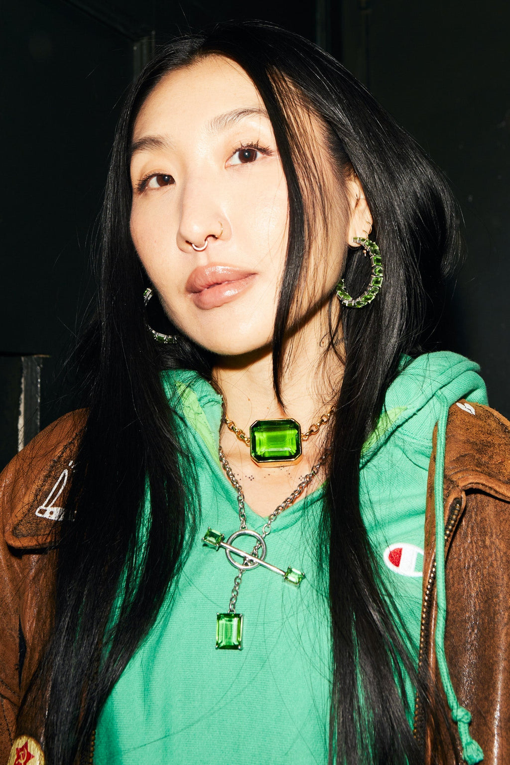 Gem Drop Toggle Necklace in Green Envy (Silver) SHIPS IN FEBRUARY