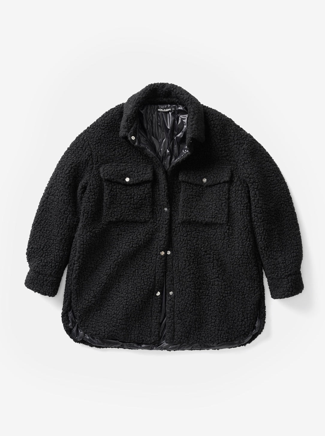 Padded Wool Sherpa Shirt Jacket - Black