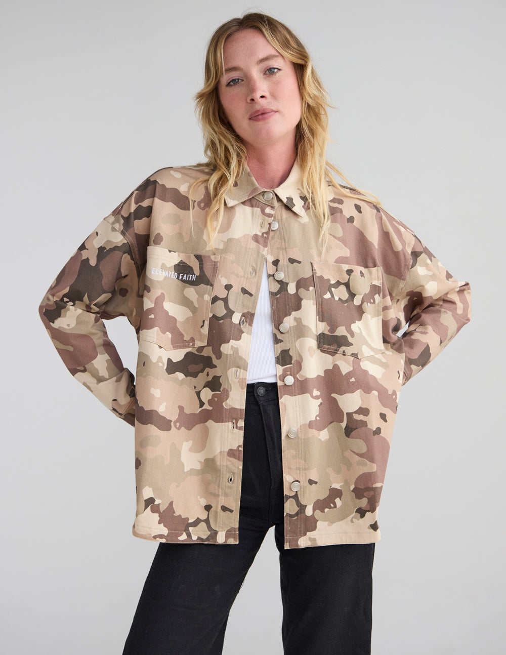 What a Friend in Jesus Camo Shacket