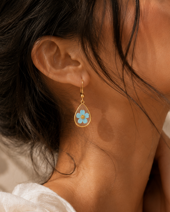 Wildflower Gold Dangle Earrings Large Pendant