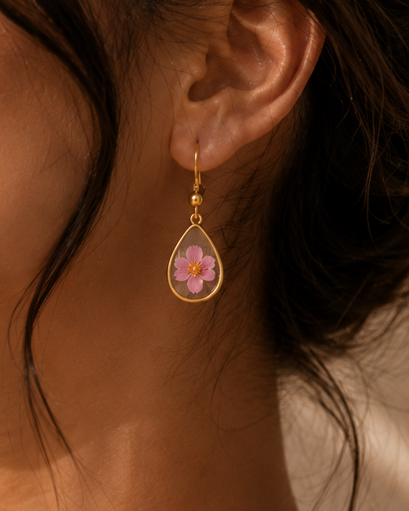 Wildflower Gold Dangle Earrings Large Pendant