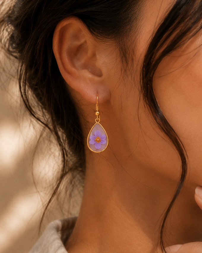 Wildflower Gold Dangle Earrings Large Pendant