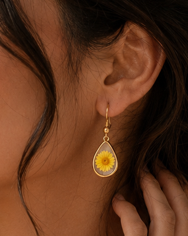Wildflower Gold Dangle Earrings Large Pendant