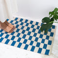 Zapotec Checkered Rug in Blue & Ivory