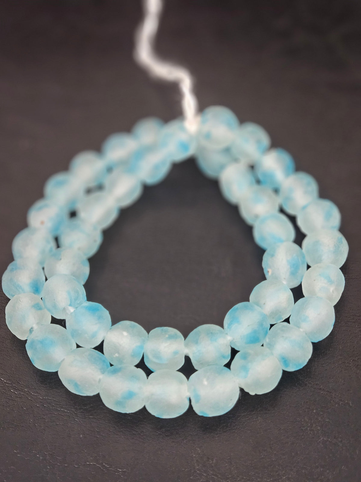 Authentic African Beads from Ghana | Chunky Sky Blue Translucent Recycled Glass Beads | Handmade Krobo Beads 12–14mm