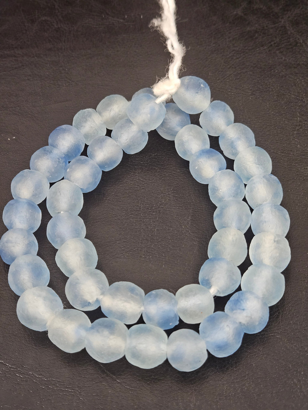 Authentic African Beads from Ghana | Chunky Ice Blue Translucent Recycled Glass Beads | Handmade Krobo Beads 12–14mm