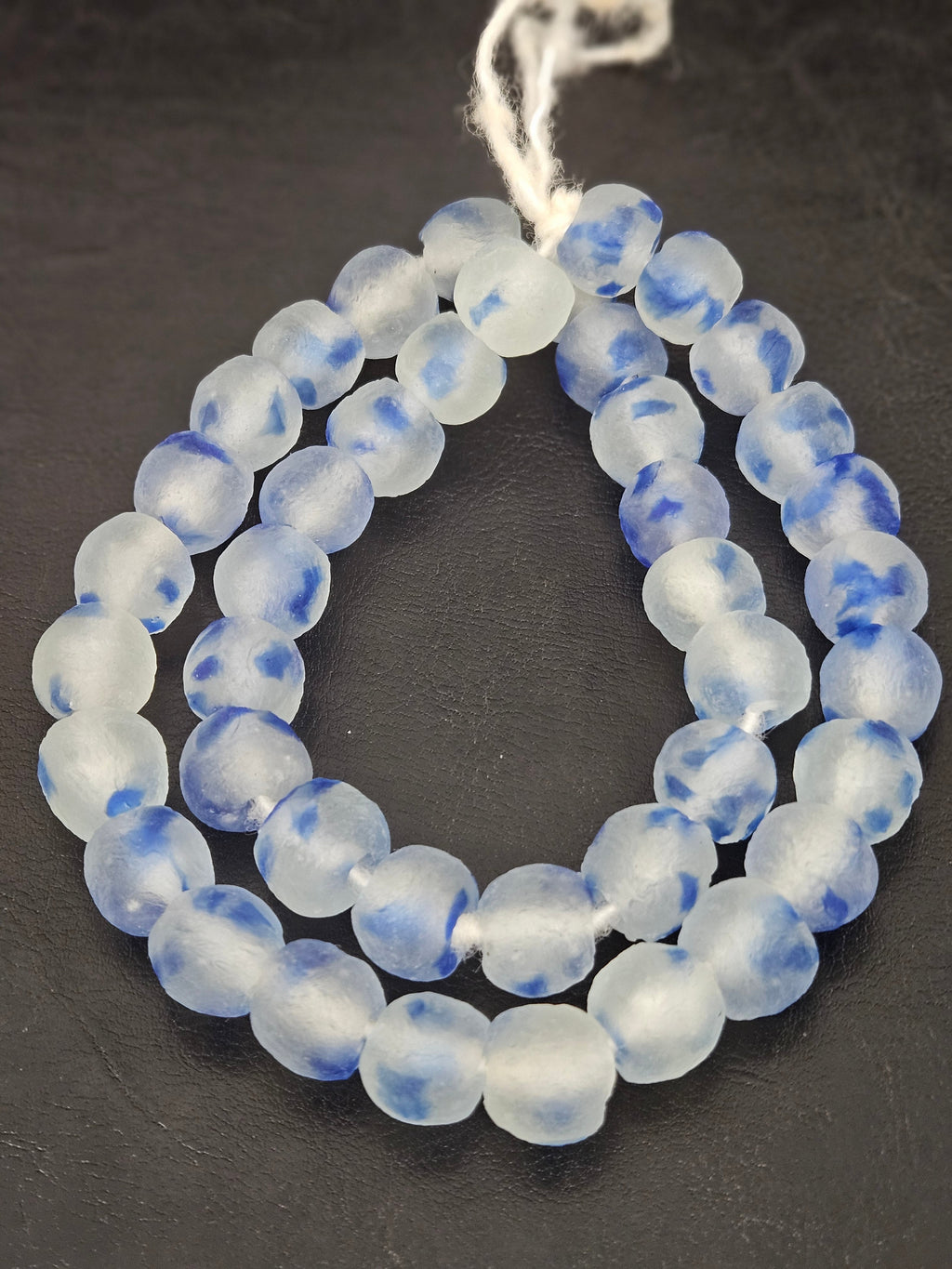 Authentic African Beads from Ghana | Cobalt Blue & Frost White Translucent Krobo Recycled Glass Beads | Handmade 12–14mm