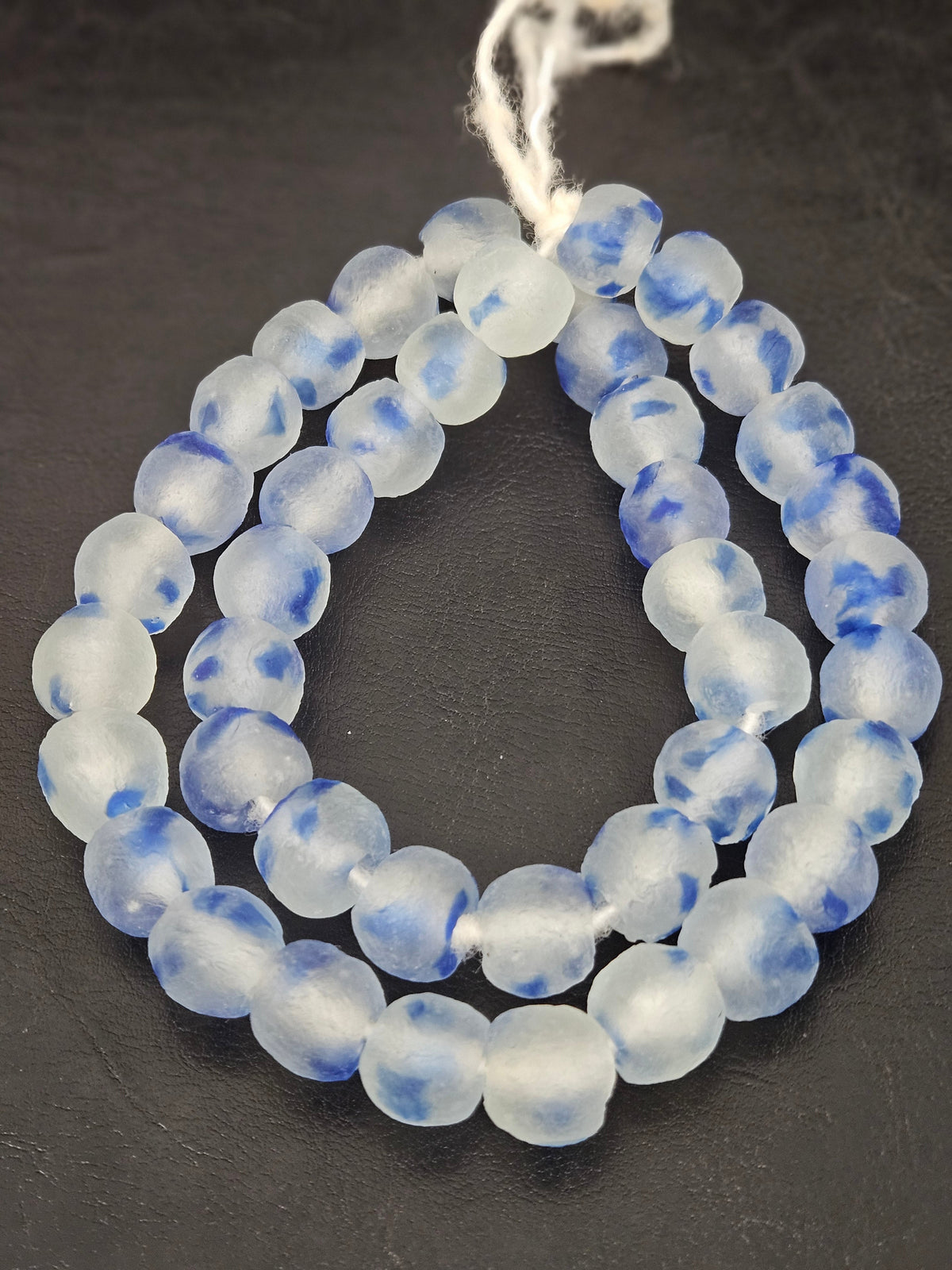 Authentic African Beads from Ghana | Cobalt Blue & Frost White Translucent Krobo Recycled Glass Beads | Handmade 12–14mm