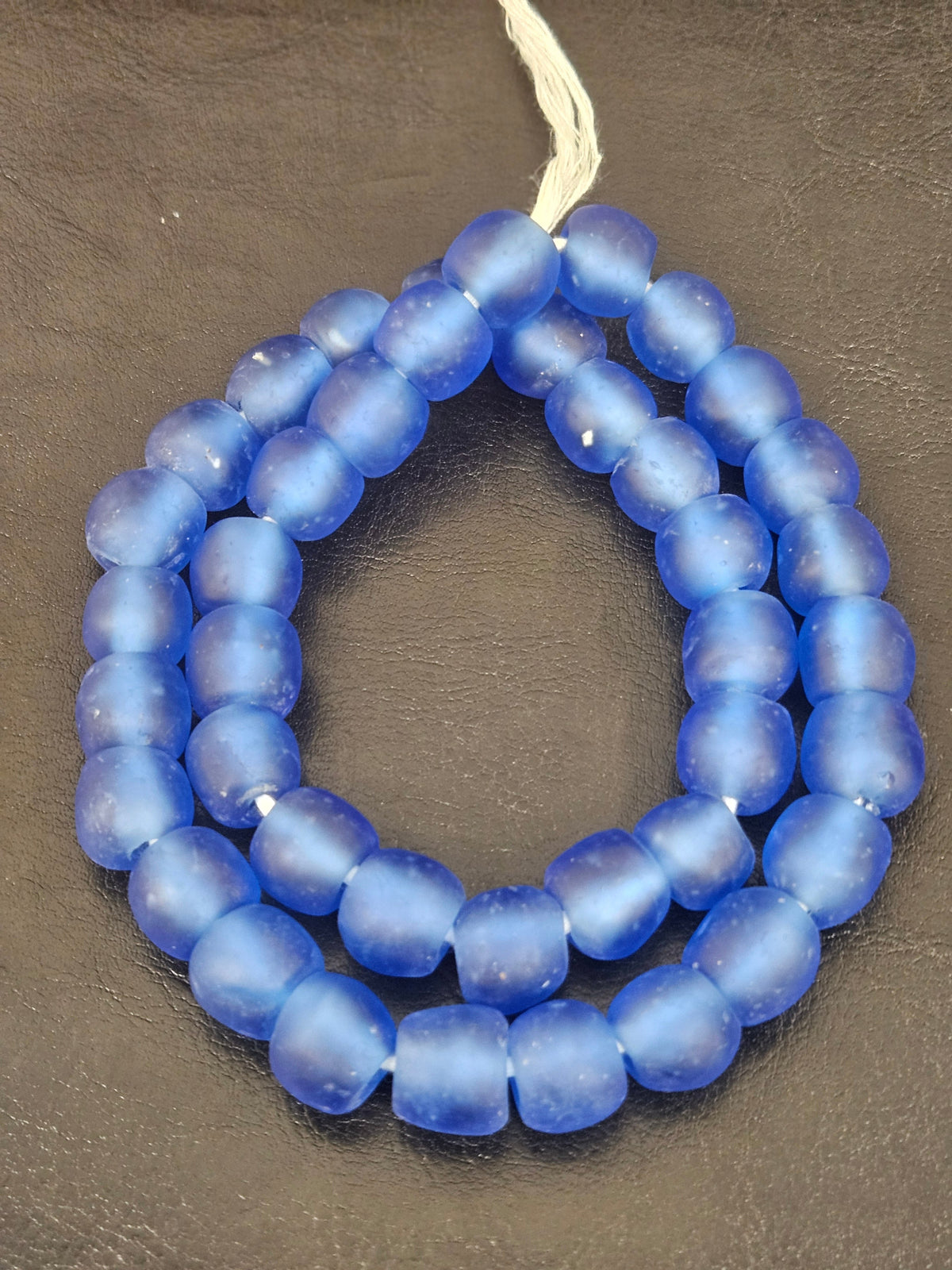 Authentic Cobalt Blue Krobo Recycled Glass Beads | Handmade Translucent Ghana Beads 12–14mm