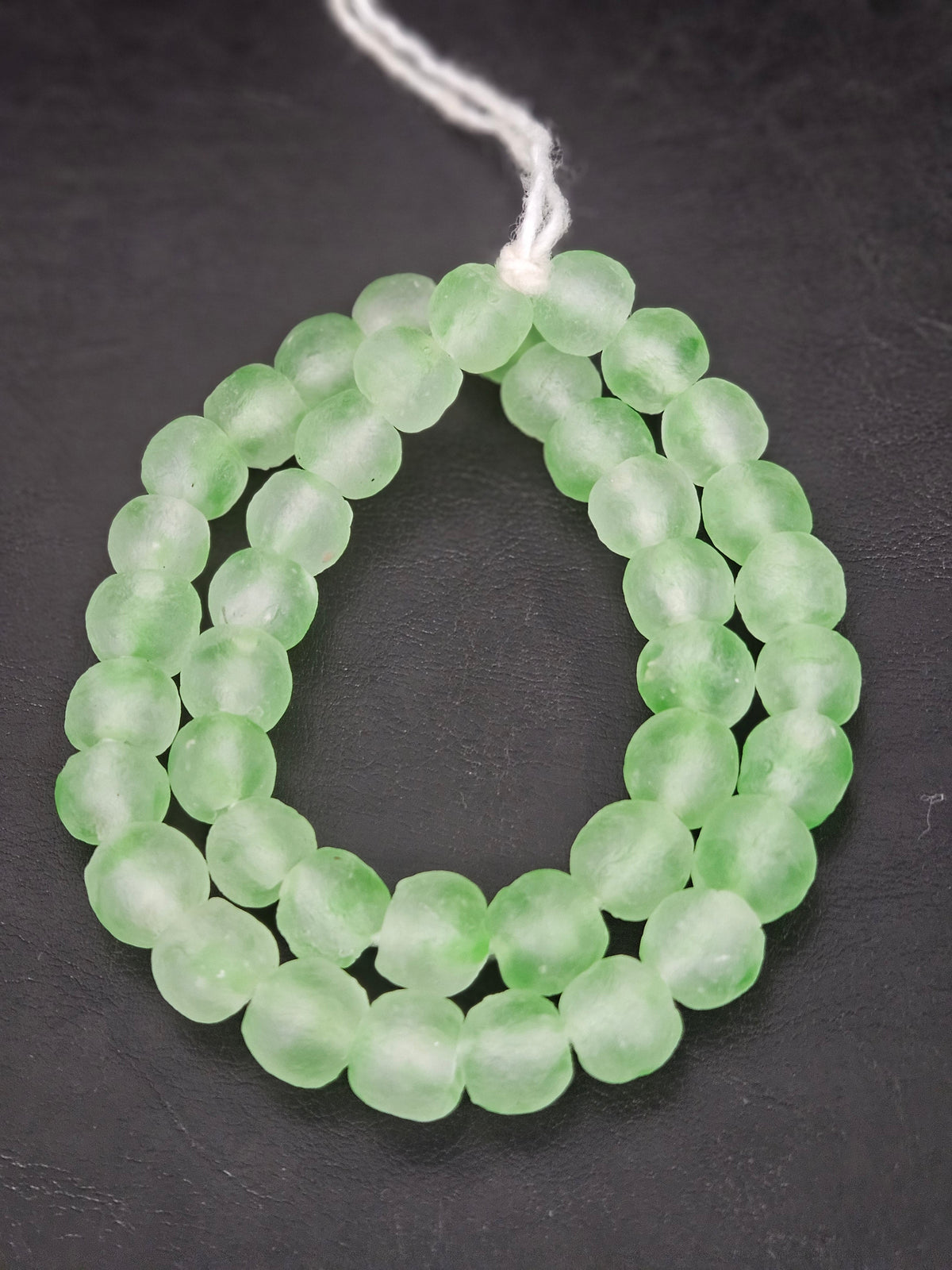 Authentic Mint Green Krobo Translucent Recycled Glass Beads | Handmade Ghana Glass Beads 12–14mm