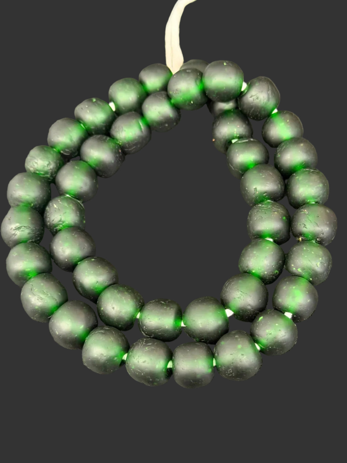 Emerald Frost Krobo Pocket Glass Beads | Handcrafted Ghana Recycled Glass Beads | Translucent Green Artisan Beads
