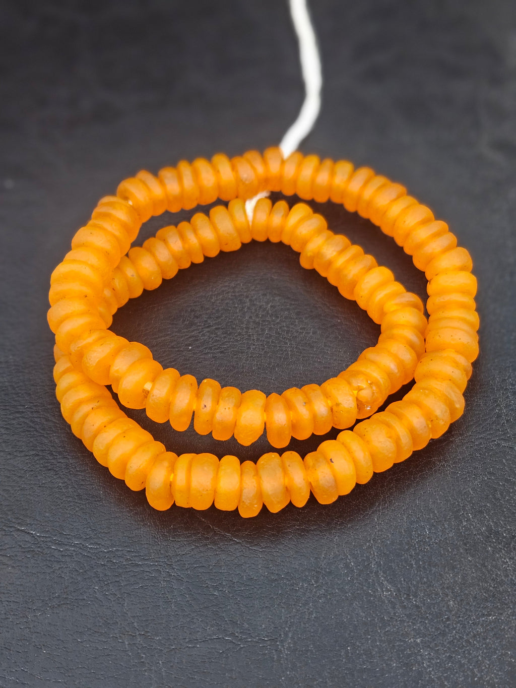Golden Amber Krobo Glass Rondelle Beads | Handmade Translucent African Recycled Glass Beads