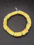 Painted Krobo Glass Tube Beads | Sage Green Recycled Glass Tube Beads | Handmade in Ghana | 13–14×26–30mm