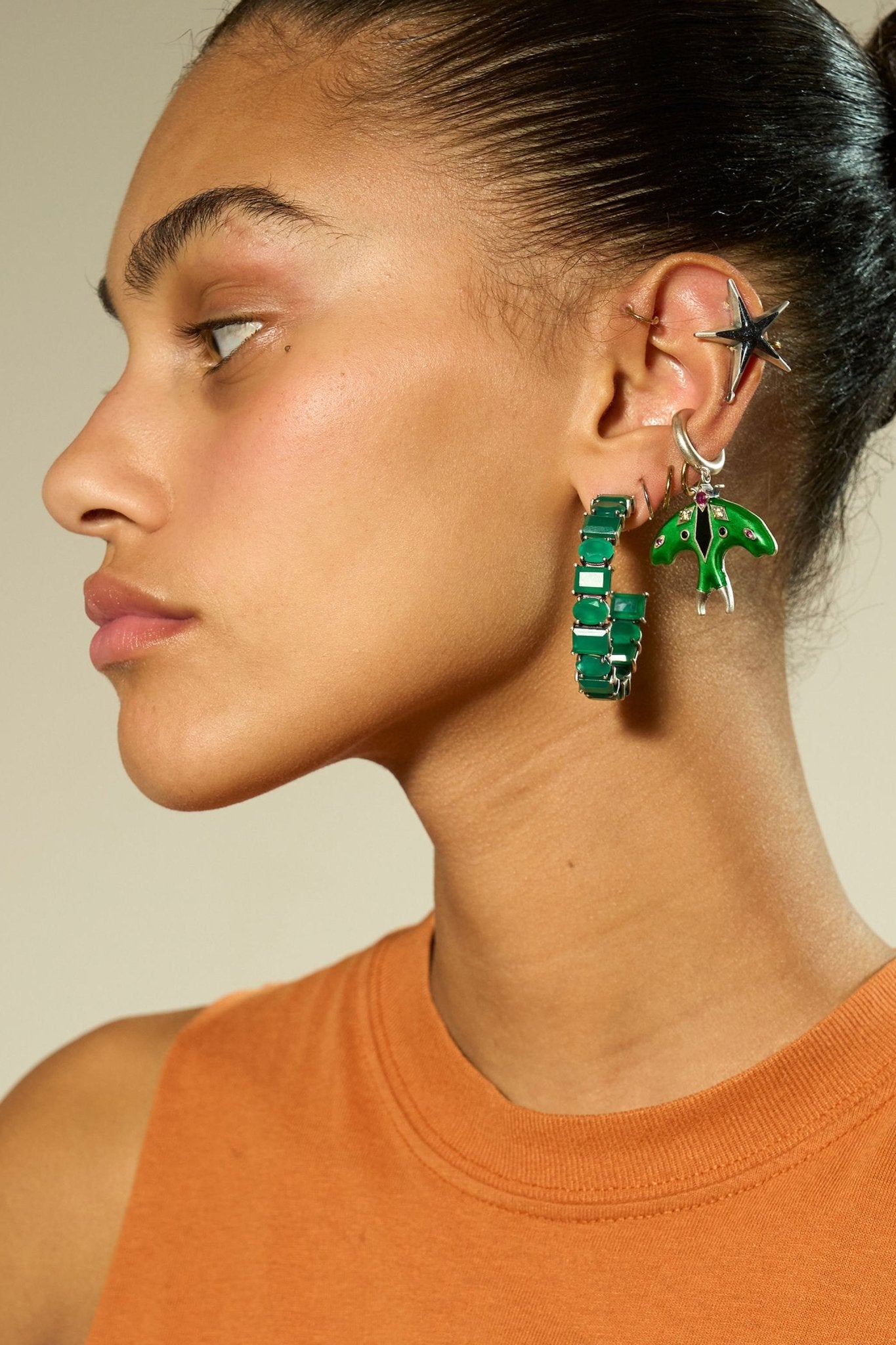 Quarry Hoops in Green Onyx (Silver) SHIPS IN FEBRUARY